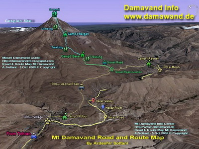 Mount Damavand Hiking Route Map Mount Damavand Hiking Route Map
